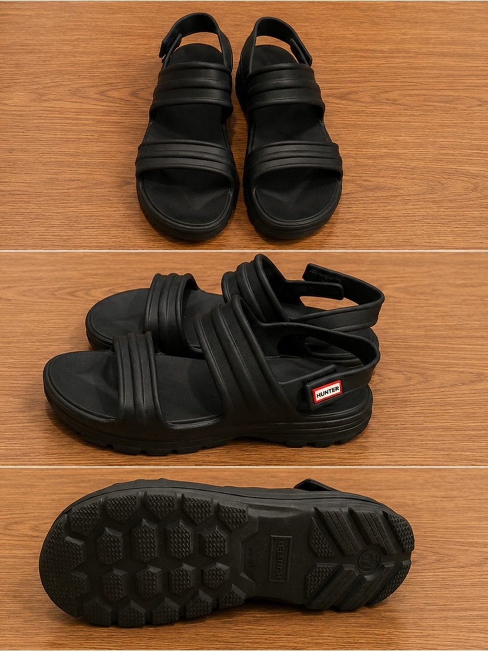 Hunter Bloom Algae black Platform Strappy Sandals